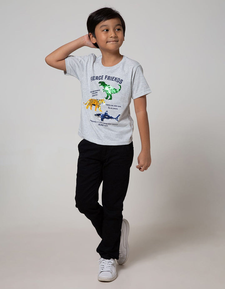 Little M Short Sleeve T-Shirt Sequin Dino Fierce Friends