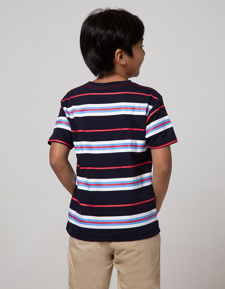 Little M Short Sleeve T-Shirt Stripe Print Dino Bordir