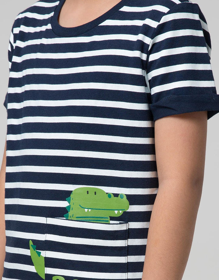 Little M Short Sleeve T-Shirt Stripe Croco Kantong