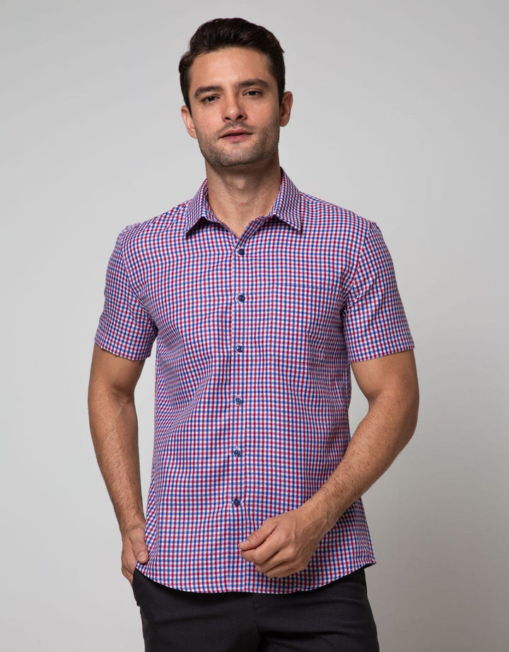 Stanley Adams Short Sleeve Shirt Check Slim Point Collar
