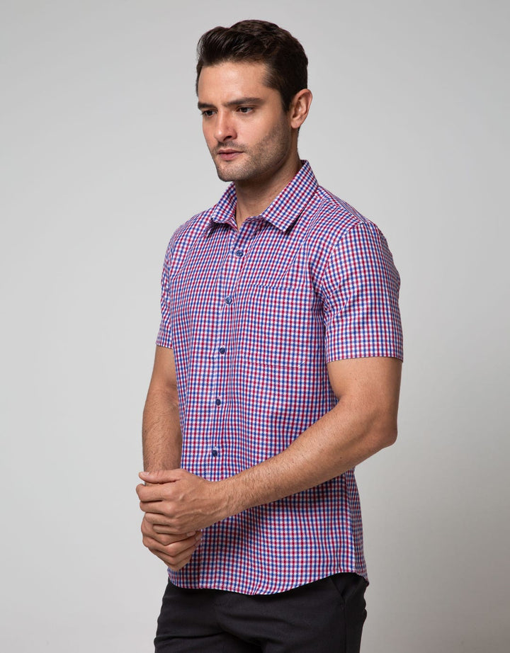 Stanley Adams Short Sleeve Shirt Check Slim Point Collar