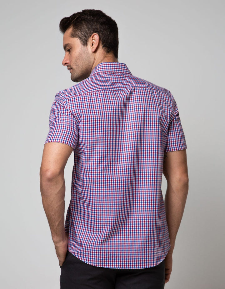 Stanley Adams Short Sleeve Shirt Check Slim Point Collar