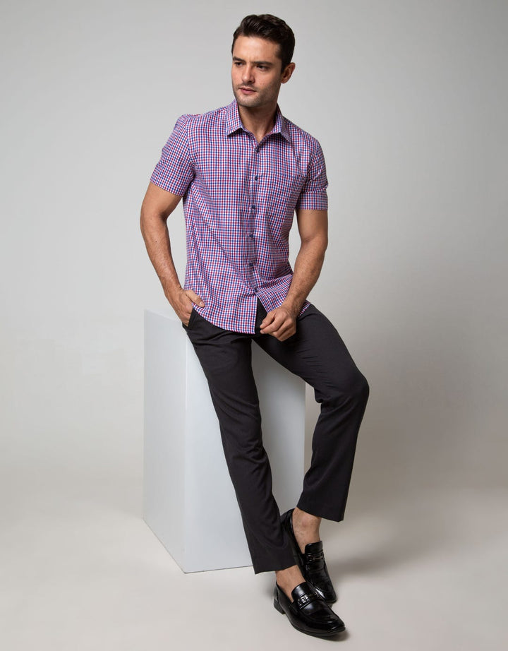 Stanley Adams Short Sleeve Shirt Check Slim Point Collar