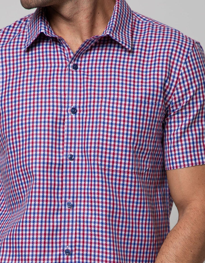 Stanley Adams Short Sleeve Shirt Check Slim Point Collar
