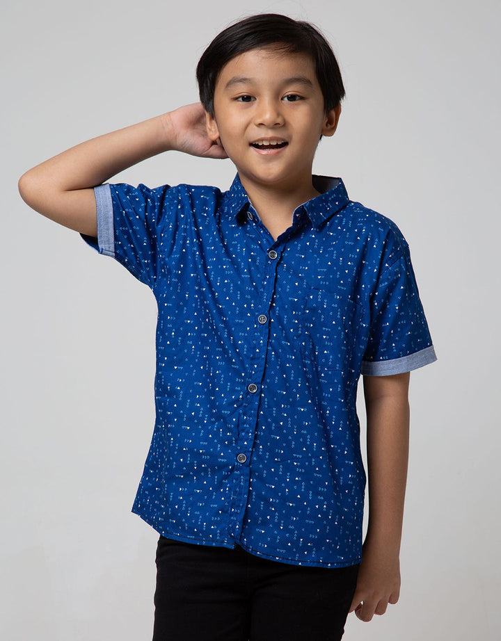 Little M Short Sleeve Shirt Fullprint Segitiga Kantong Tangan