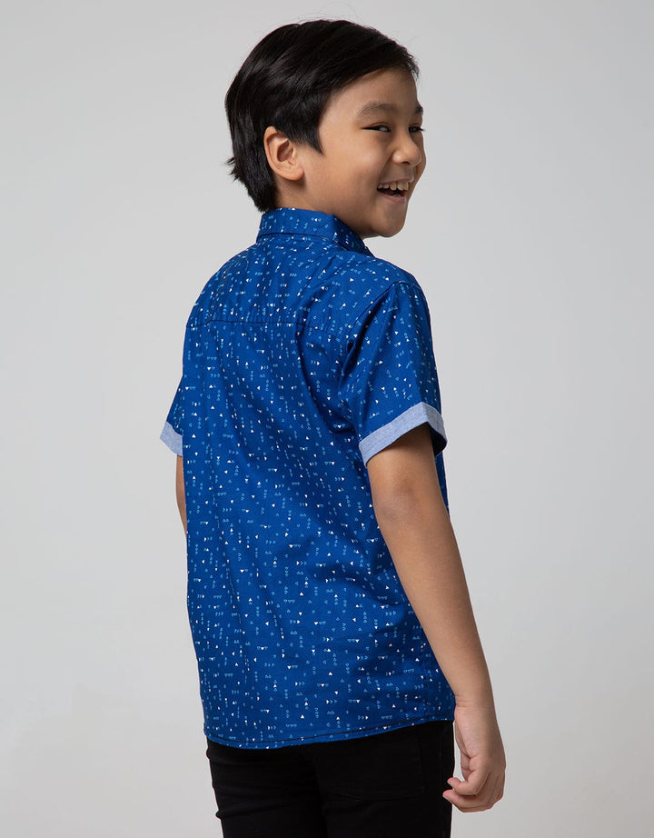 Little M Short Sleeve Shirt Fullprint Segitiga Kantong Tangan