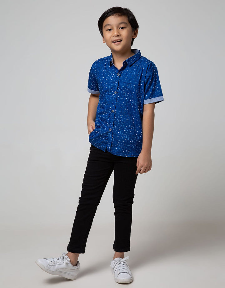 Little M Short Sleeve Shirt Fullprint Segitiga Kantong Tangan