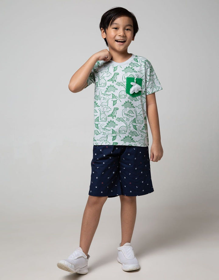 Little M Short Sleeve T-Shirt Fullprint Dino Hanging Pocket Dino