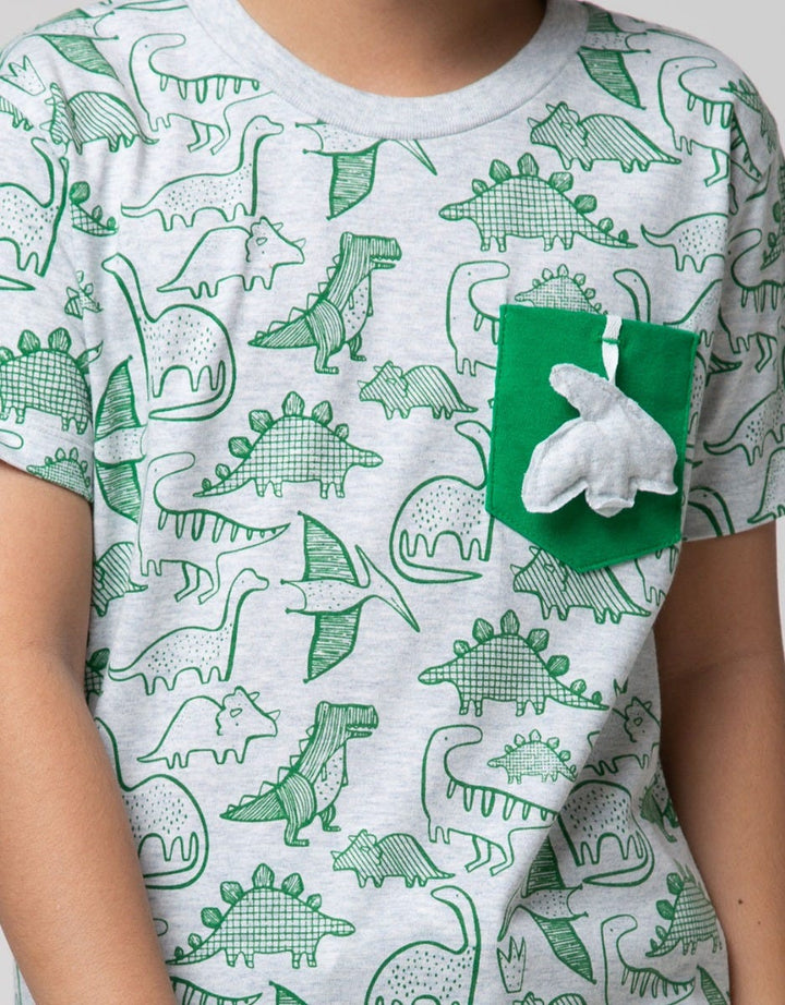 Little M Short Sleeve T-Shirt Fullprint Dino Hanging Pocket Dino