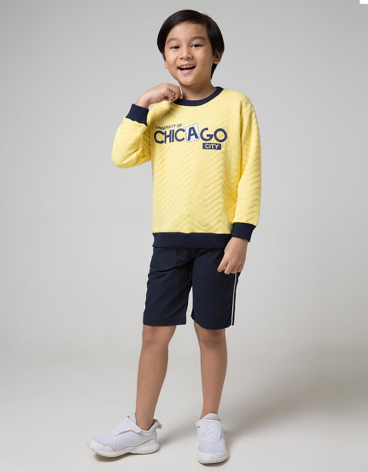 Little M EmboShort Sleeve Zigza Sweater