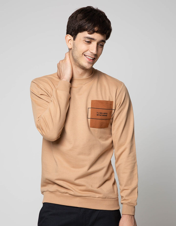 Details Sweatshirt Jumper Rneck Pocket With Suede Pocket