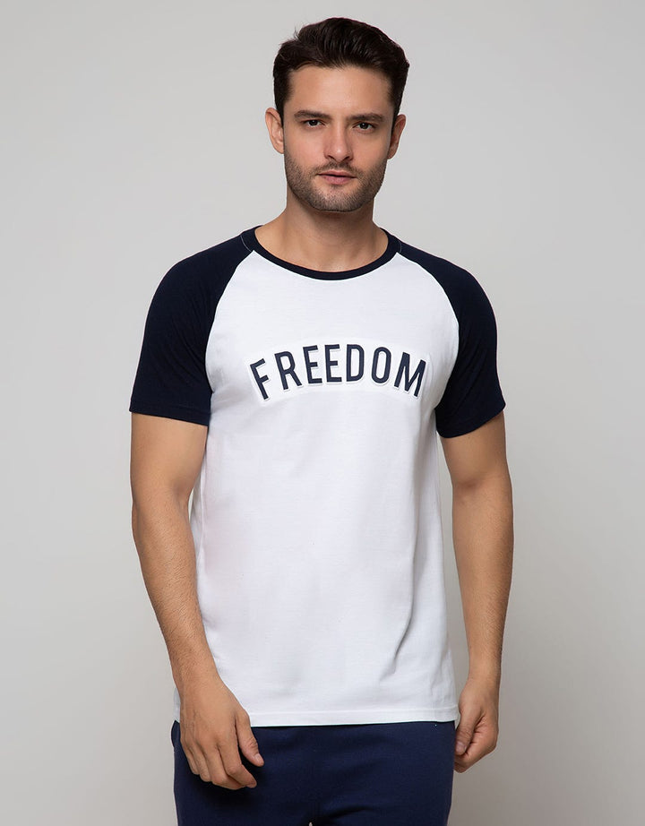 Details Short Sleeve Raglan T-Shirt Rneck Print Embossed Freedom
