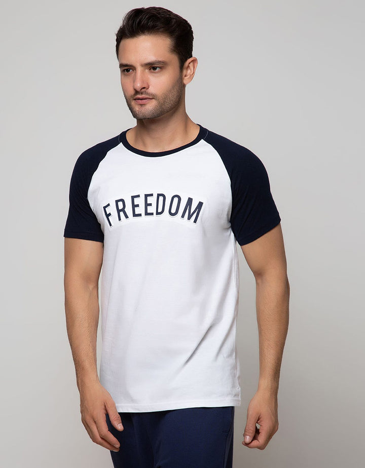Details Short Sleeve Raglan T-Shirt Rneck Print Embossed Freedom