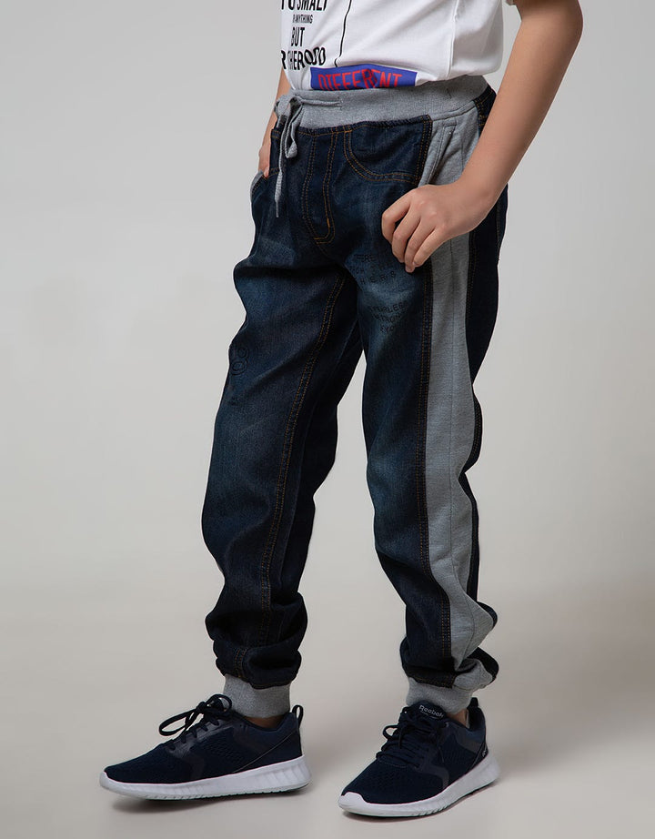 Nevada Kids Jogger Denim Print Rib Side
