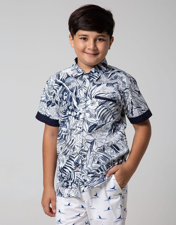 Nevada Kids Short Sleeve Shirt Fullprint Leaf
