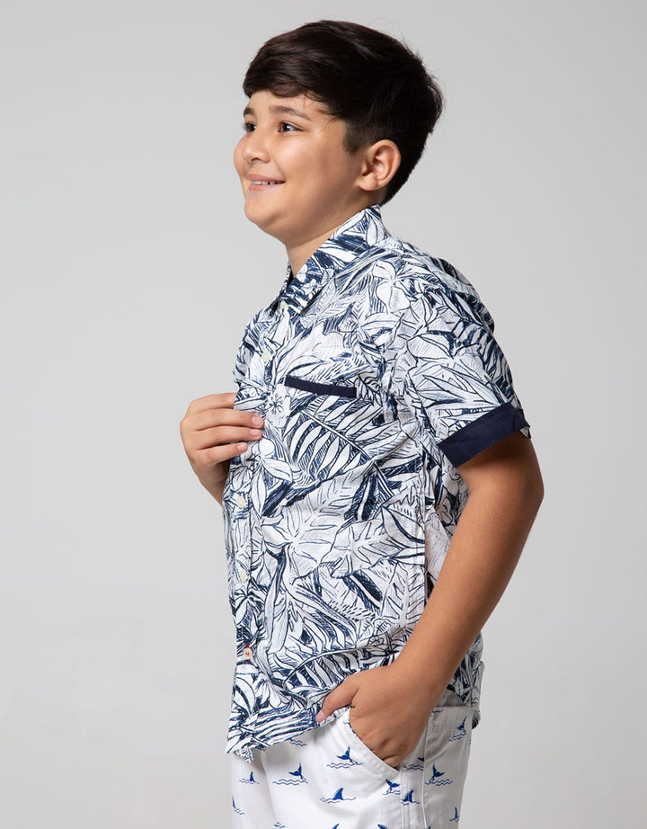 Nevada Kids Short Sleeve Shirt Fullprint Leaf