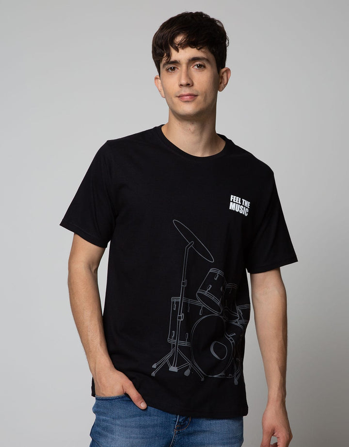 T Zone Short Sleeve T-Shirt Print Music Series Drum