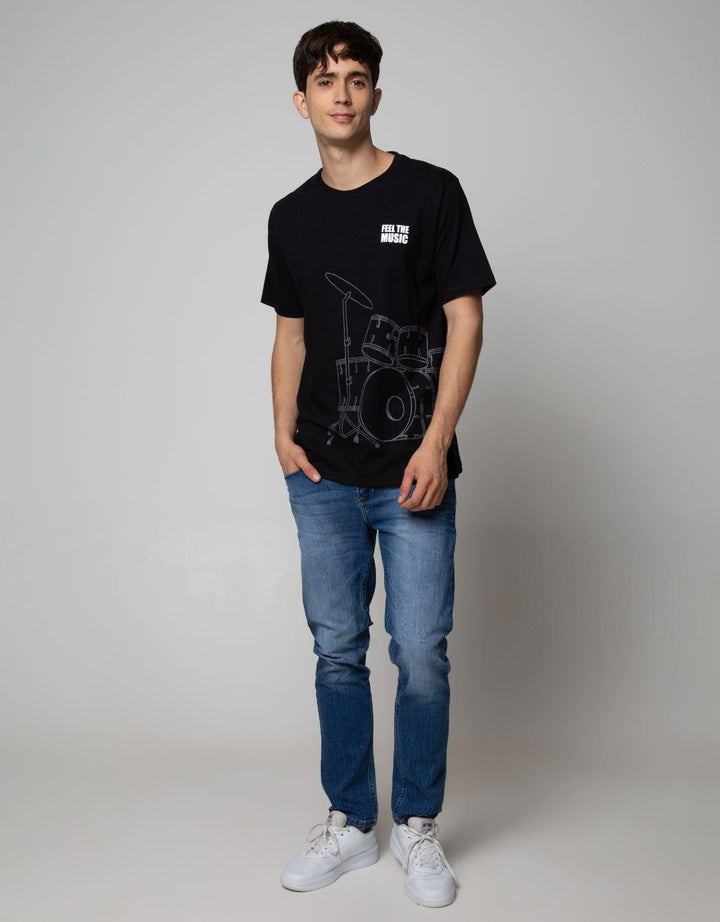 T Zone Short Sleeve T-Shirt Print Music Series Drum