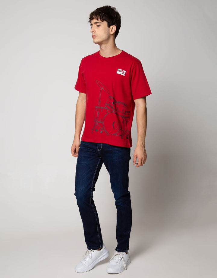 T Zone Short Sleeve T-Shirt Print Music Series Drum 2