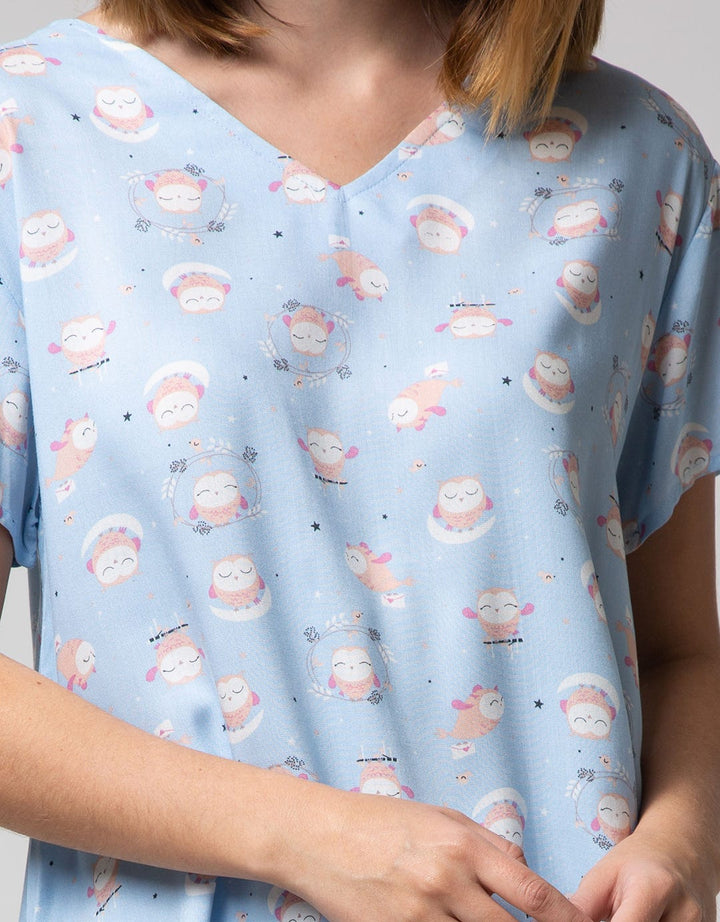Nevada Short Sleeve Pyjama Pants Owl Carnation
