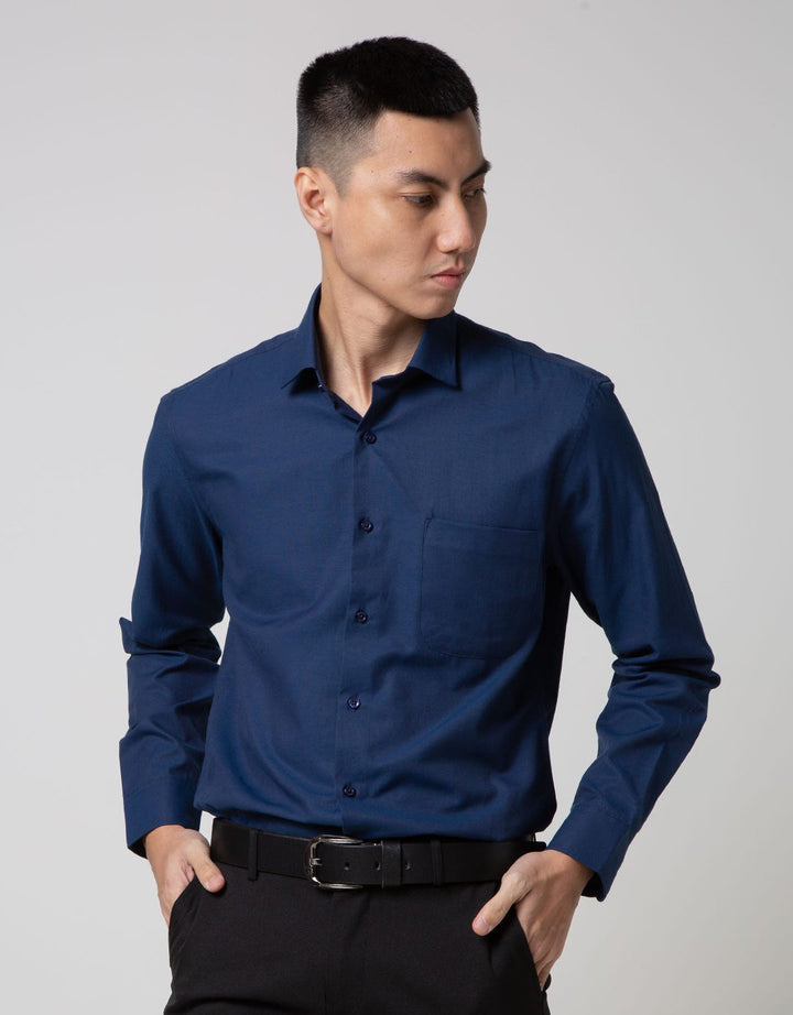 Cole Long Sleeve Shirt Solid Kt 1 Indigo Slim Point Collar