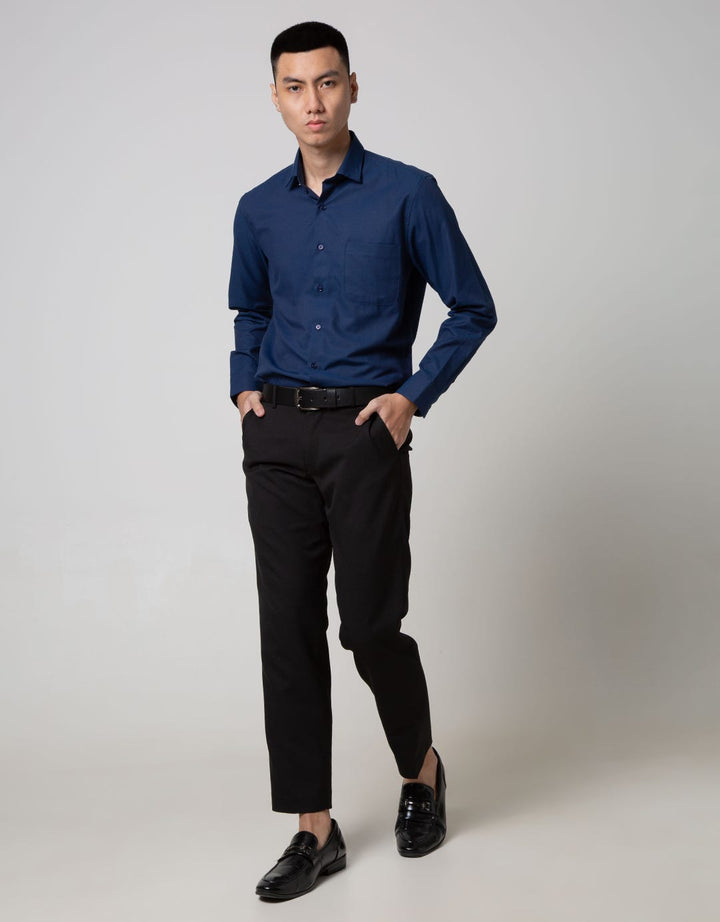 Cole Long Sleeve Shirt Solid Kt 1 Indigo Slim Point Collar