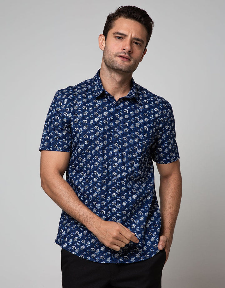 Stanley Adams Short Sleeve Shirt 315 Print Slim Point Collar