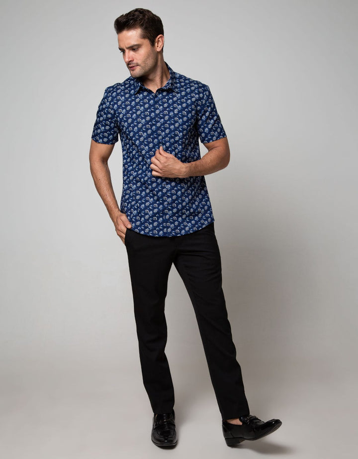 Stanley Adams Short Sleeve Shirt 315 Print Slim Point Collar
