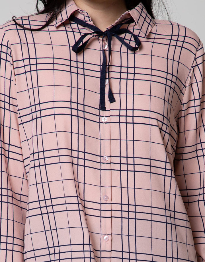 Connexion Kemeja Lengan Panjang Print Neck Tie