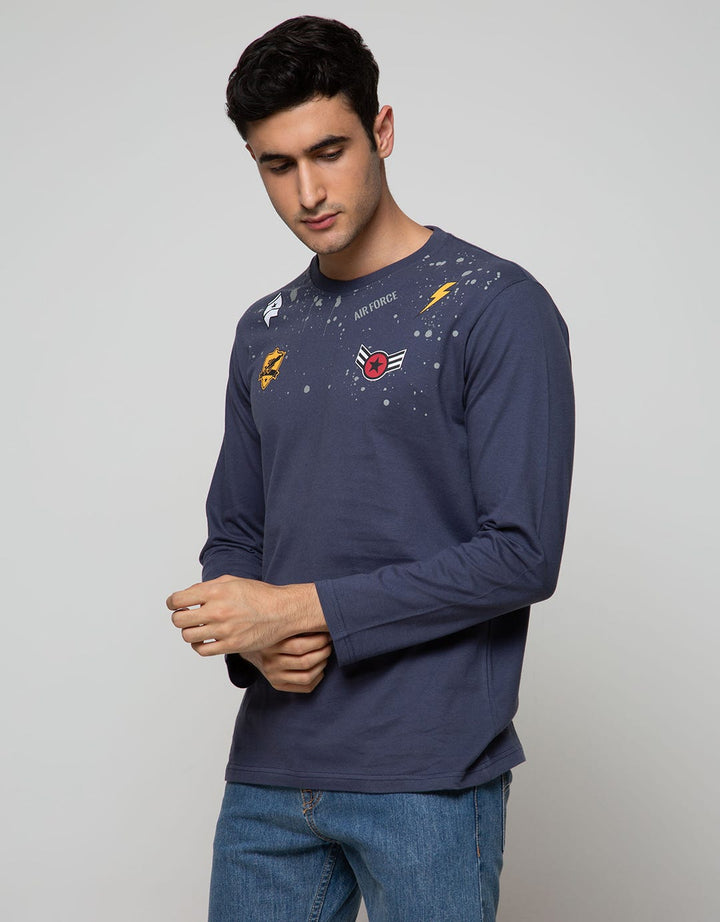 T Zone Long Sleeve T-Shirt Long Sleeve Print Patches