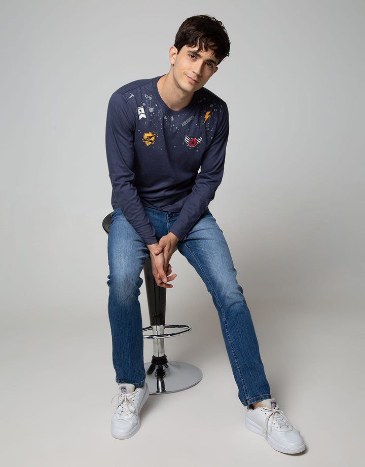 T Zone Long Sleeve T-Shirt Long Sleeve Print Patches