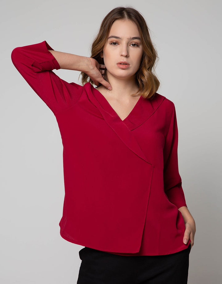 St. Yves Formal Long Sleeve Blouse Top Solid With Tie Collar