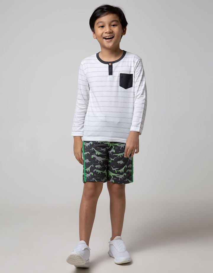 Little M Short Pants Knit Terry Fullprint Dino Twilltape Rib
