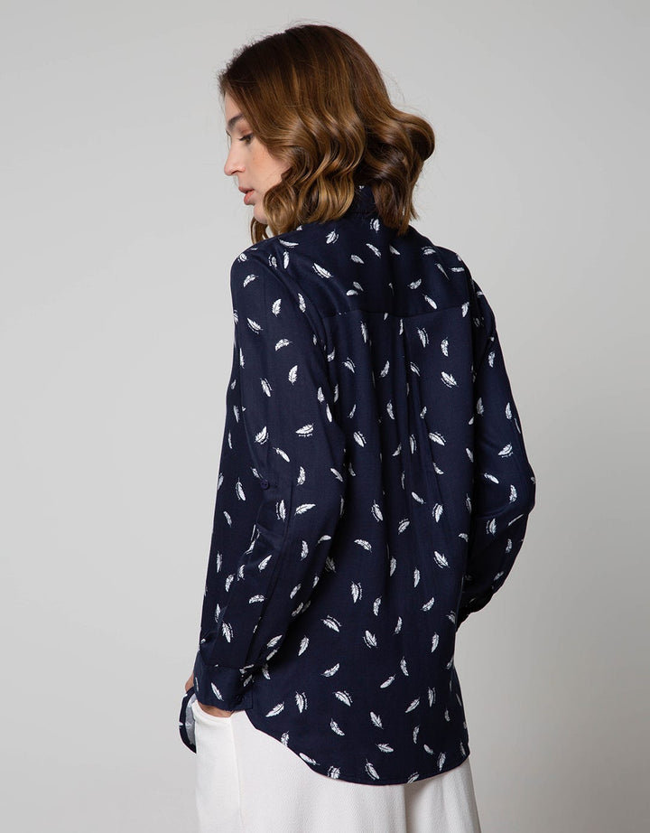 Connexion Long Sleeve Shirt Print Feather Hidden Button