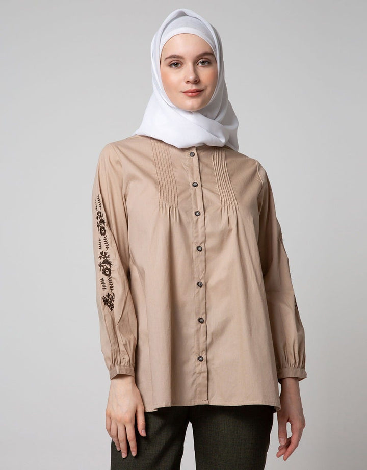 Annisa Long Sleeve Blouse V-Neck Embro Sleeve