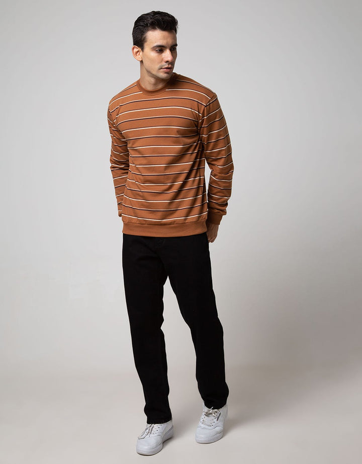 Details Long Sleeve SweaT-shirt Jumper Rneck Cut Yarn Dye Stripe