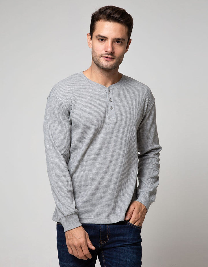 Details Sweatshirt Jumper Roun Neck Waffle Henley