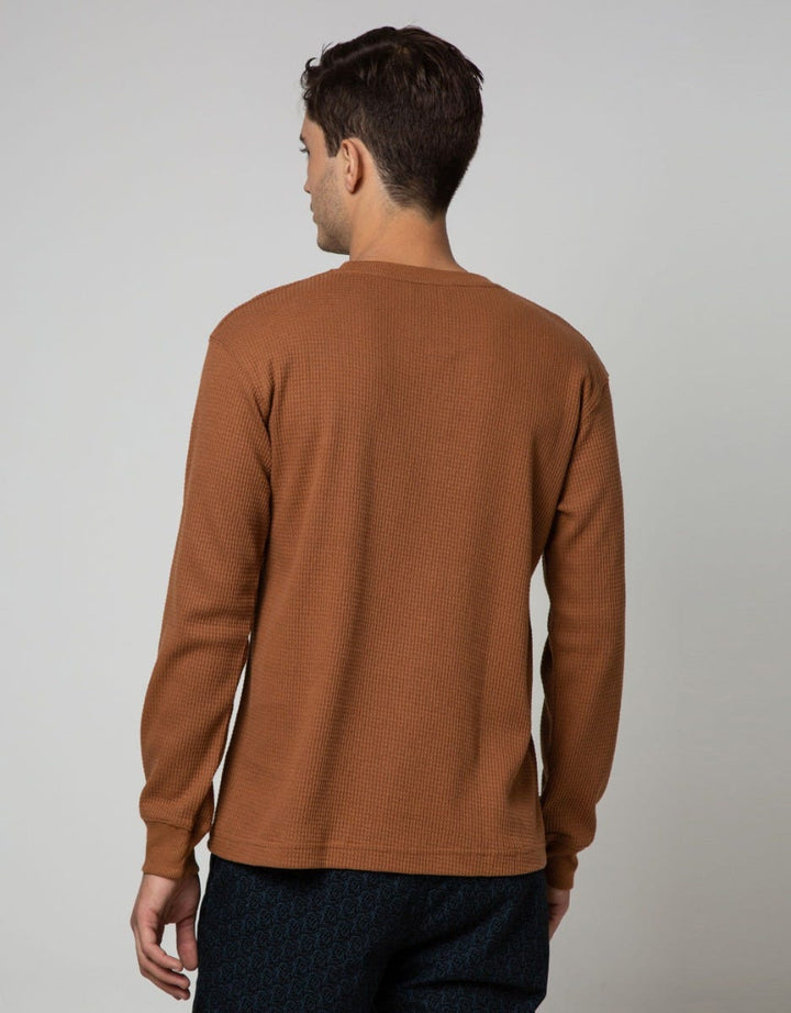 Details Sweatshirt Jumper Roun Neck Waffle Henley