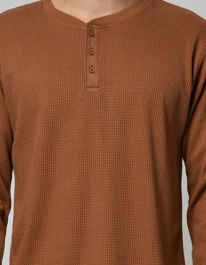 Details Sweatshirt Jumper Roun Neck Waffle Henley