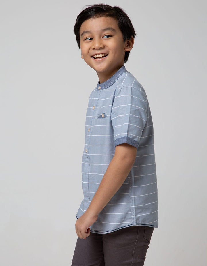 Little M Short Sleeve Shirt Hi Stripe Slub