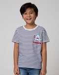 Little M Short Sleeve T-Shirt Stripe Fp Shark Print Embossed