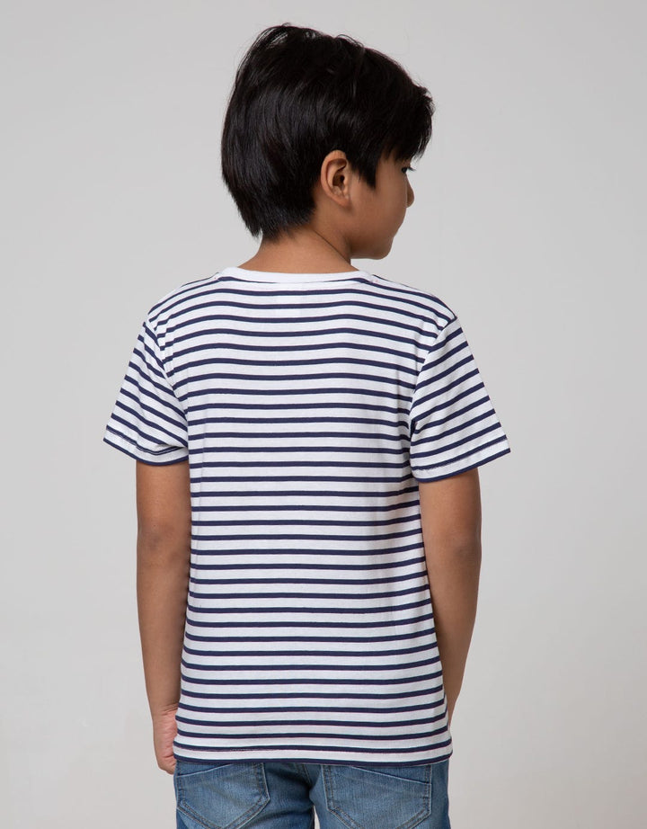 Little M Short Sleeve T-Shirt Stripe Fp Shark Print Embossed