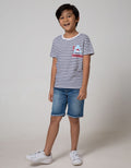 Little M Short Sleeve T-Shirt Stripe Fp Shark Print Embossed