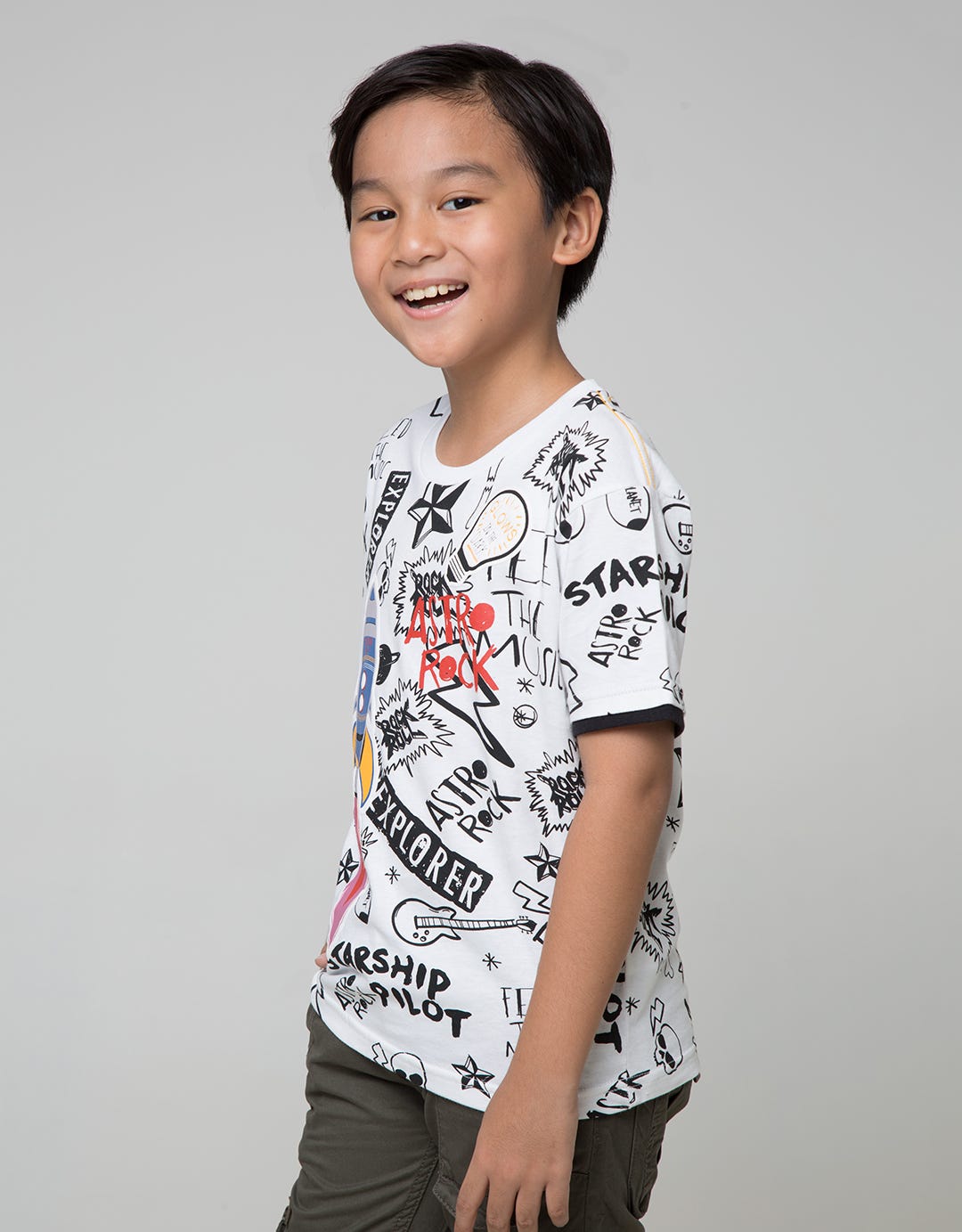 Little M Short Sleeve T-Shirt Fullprint Space Rocket Emboss Embossed