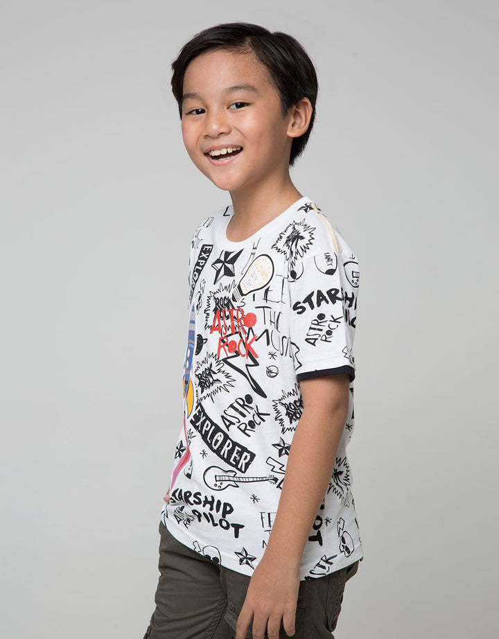 Little M Short Sleeve T-Shirt Fullprint Space Rocket Emboss Embossed
