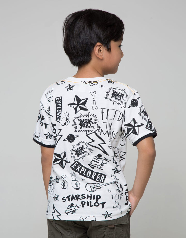 Little M Short Sleeve T-Shirt Fullprint Space Rocket Emboss Embossed