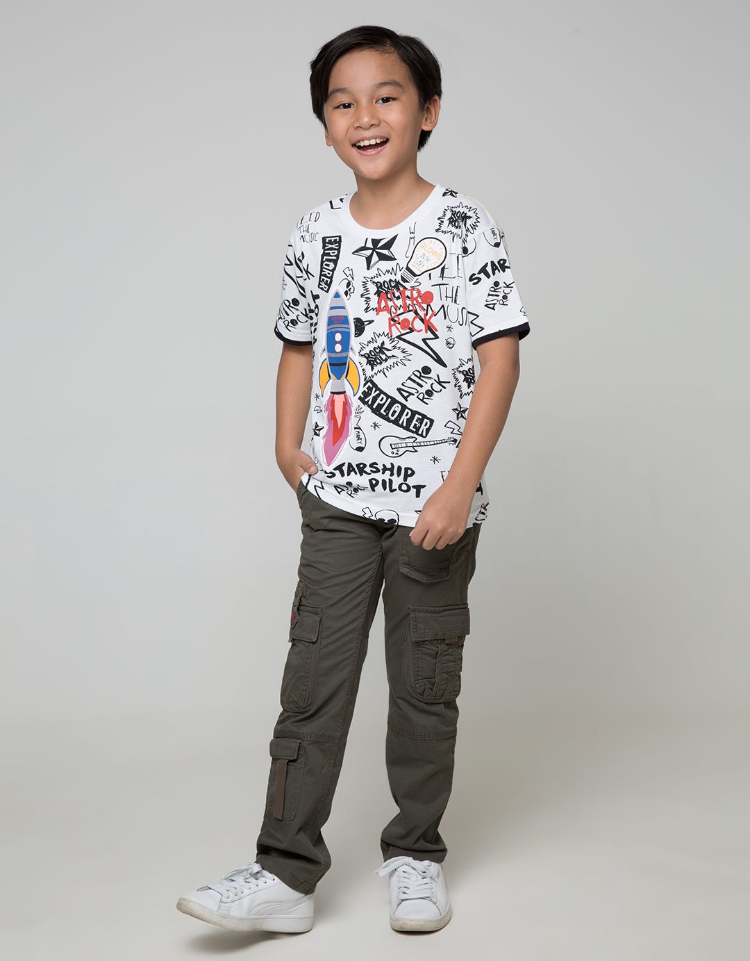 Little M Short Sleeve T-Shirt Fullprint Space Rocket Emboss Embossed
