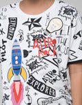 Little M Short Sleeve T-Shirt Fullprint Space Rocket Emboss Timbul
