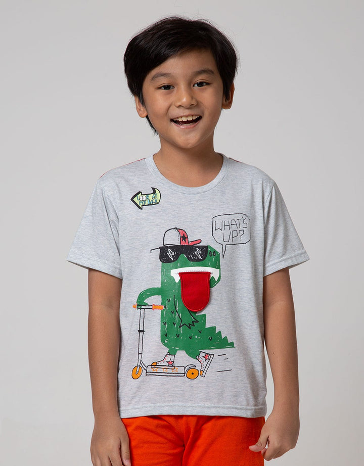 Little M Short Sleeve T-Shirt Dino Skate Aplikasi Flip Lidah
