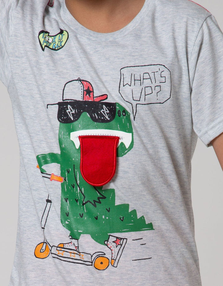 Little M Short Sleeve T-Shirt Dino Skate Aplikasi Flip Lidah